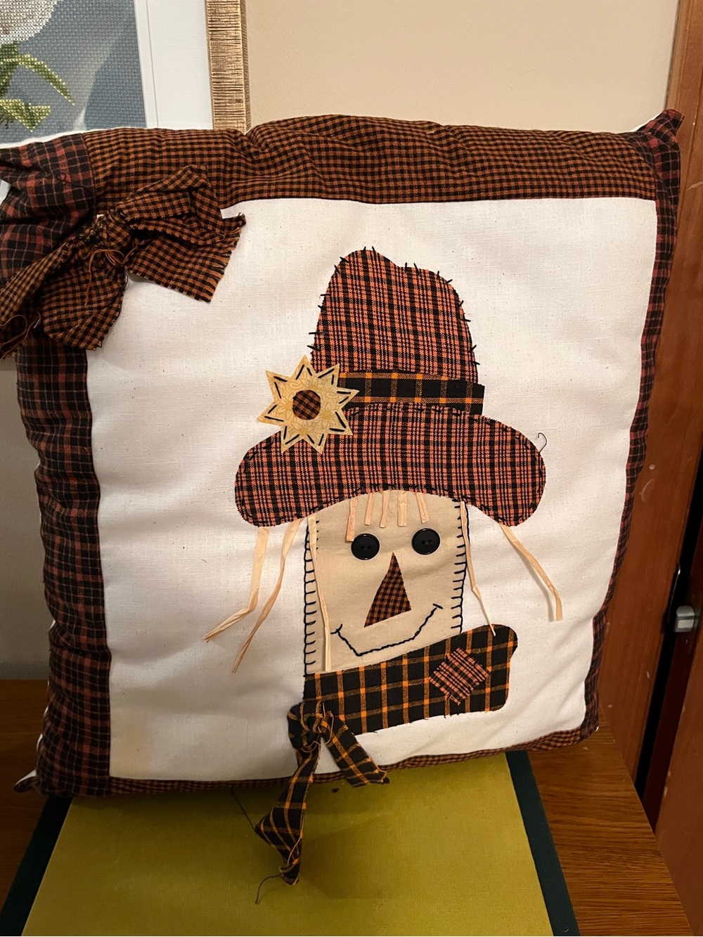 Home Holiday Harvest Scarecrow Decorative Pillow - Orange Plaid